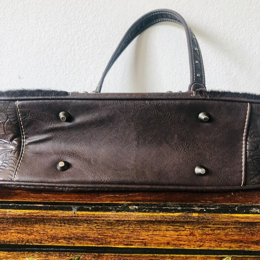 Montana West Trinity Ranch Hair on Cowhide Tooled Leather Concealed Carry Bag